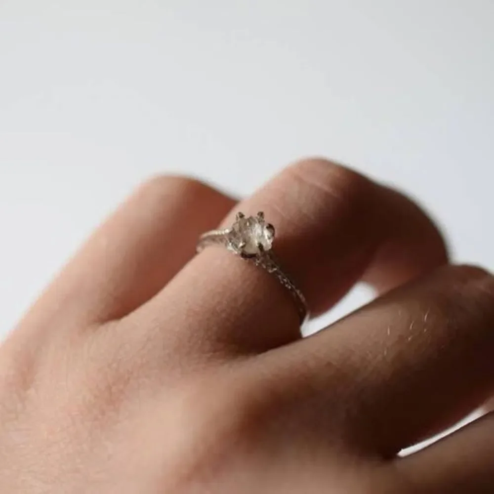 Dainty rings for women Raw Diamond Engagement Ring Rough anniversary ring